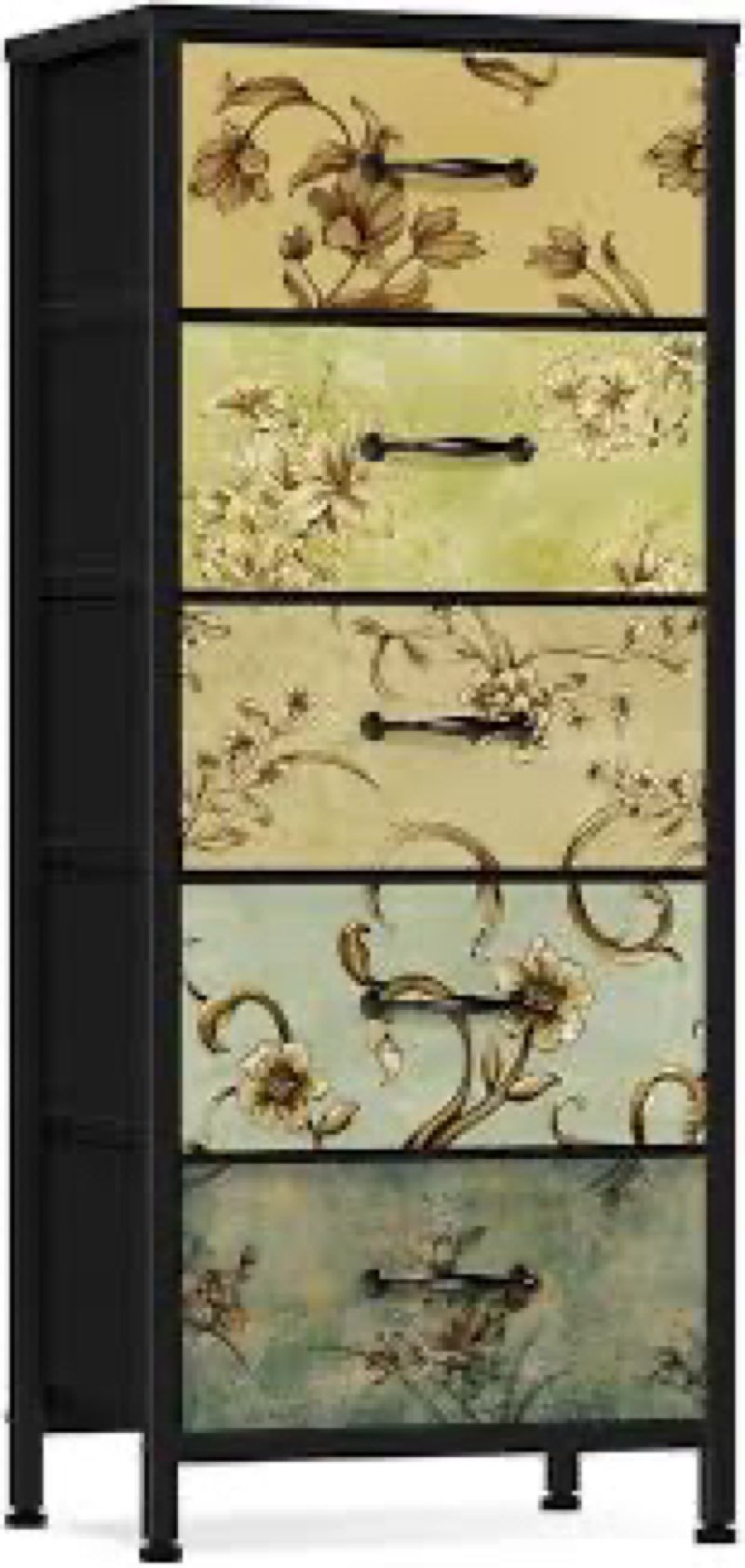 furnulem vertical dresser for bedroom, tall skinny storage tower with 5 fabric drawers, chest of dra