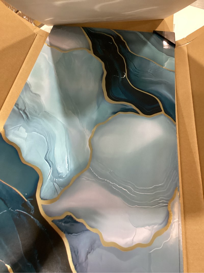 Condition photo showing New/Like New for Haimin Wall Panels Peel and Stick 10 Pieces 23.6x11.8in (19.4 Sq. Ft. Coverage) Lightweight Backsplash Marble Look Tile (not Real Marble) Ideal for Kitchen Bathrooms Living Rooms Bedrooms Blue Gold-010