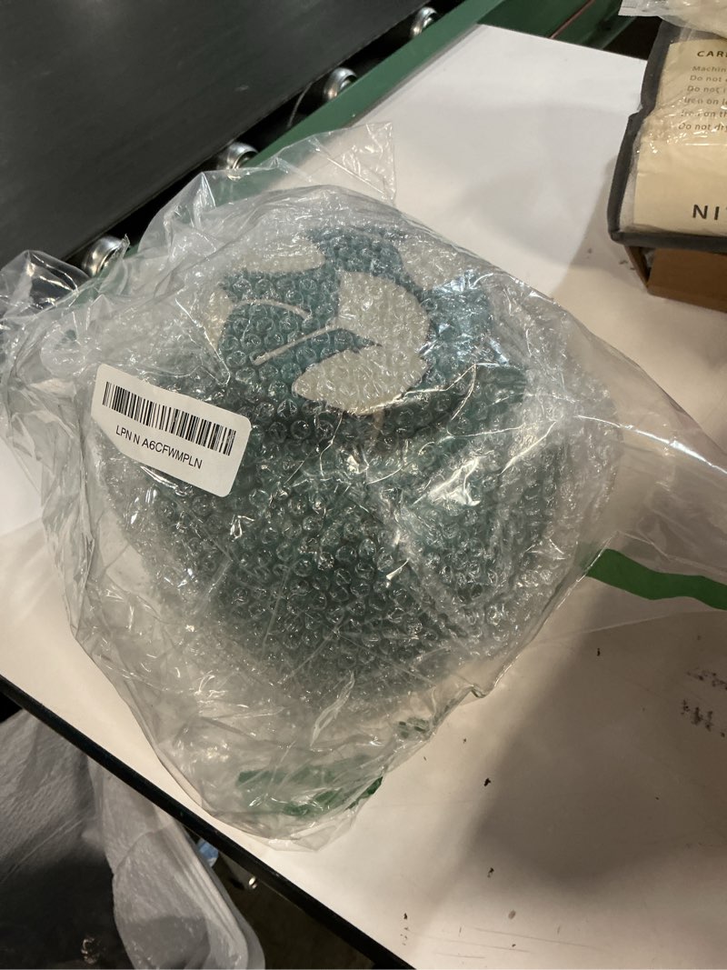 Condition photo showing Good Condition for medium cremation urn for human ashes, unique turquoise glazed ceramic memorial, ginkgo leaf decorative, for sharing adult or infant