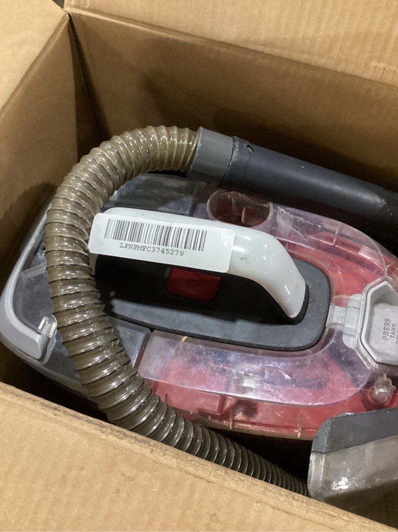 Condition photo showing As Is for Not tested!!! Hoover CleanSlate Plus Portable Carpet + Upholstery Spot Cleaner Machine, Powerful Suction with Versatile Tools, Pet Stain Remover, Car and Auto Detailer, Pair with Hoover Carpet Cleaner Solution