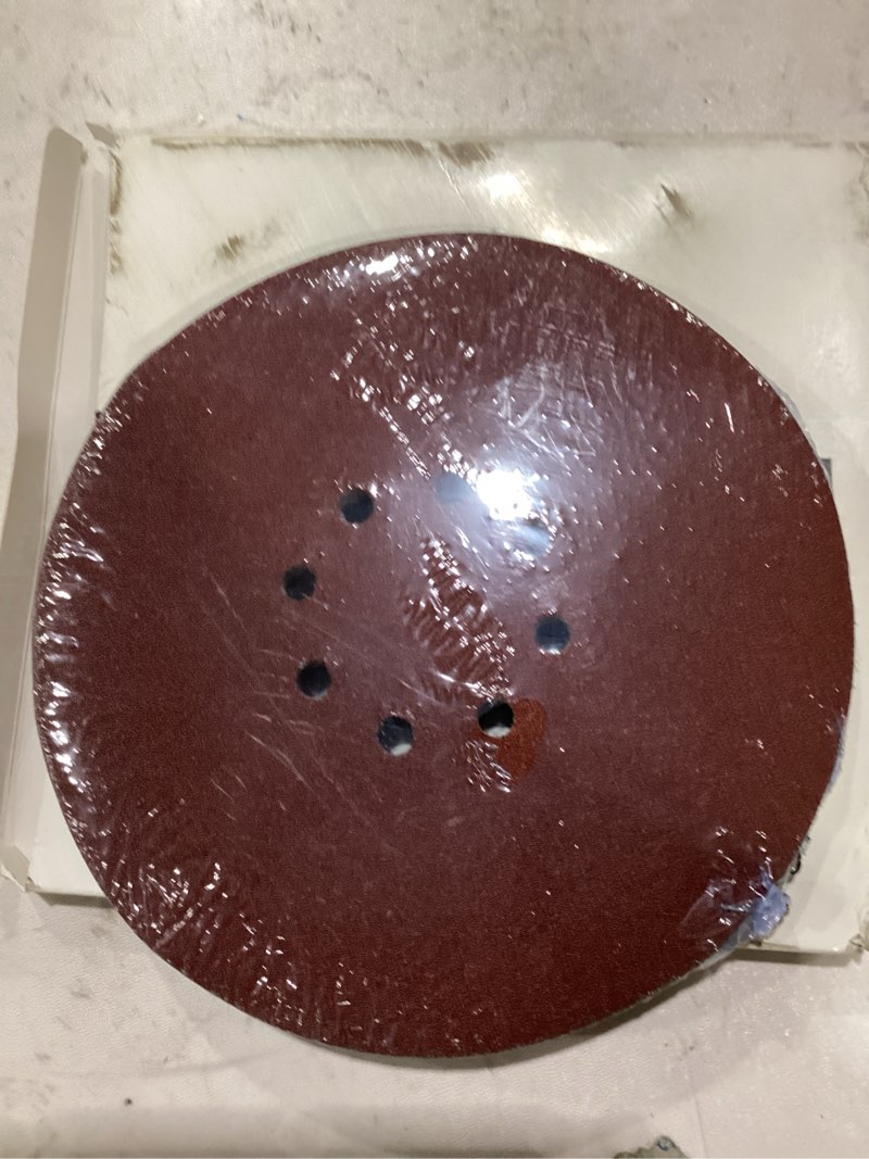 Condition photo showing Good Condition for 9 inch 8 hole sanding disc, goh dodd 100 grit 15 pieces hook and loop sandpaper aluminum oxide sanding pads sand paper for drywall sander wood metal glass plastic leather rubber grit 100
