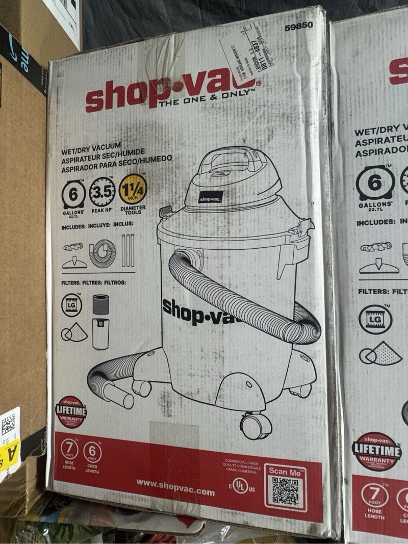 shop vac 59850 6 gallon 3.5 hp wet/dry vacuum w/accessories- new sealed!