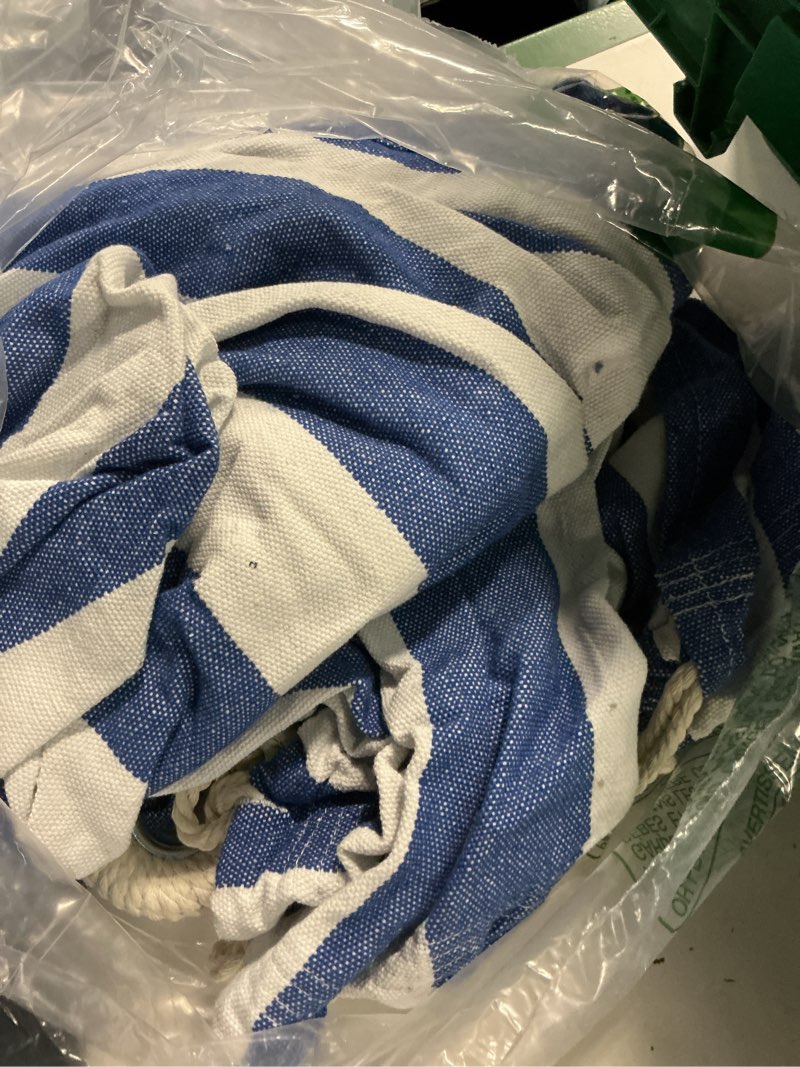 Condition photo showing As Is for suncreat large hammocks for outside, long replacement hammock two person for stand, blue white stripes blue & white stripes x-large