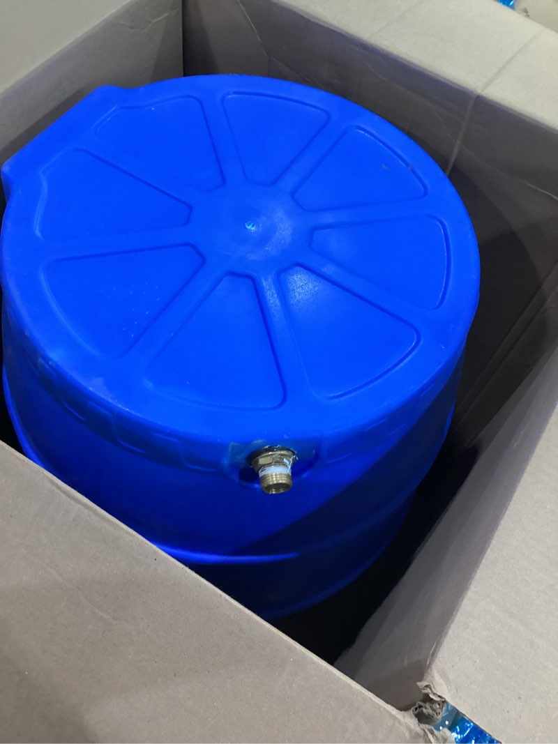 Condition photo showing New/Like New for SQUEEZE master 50 Gallon Water Collection Barrel-Drinking Water Storage Barrel with Spigots-Emergency Water Supply System