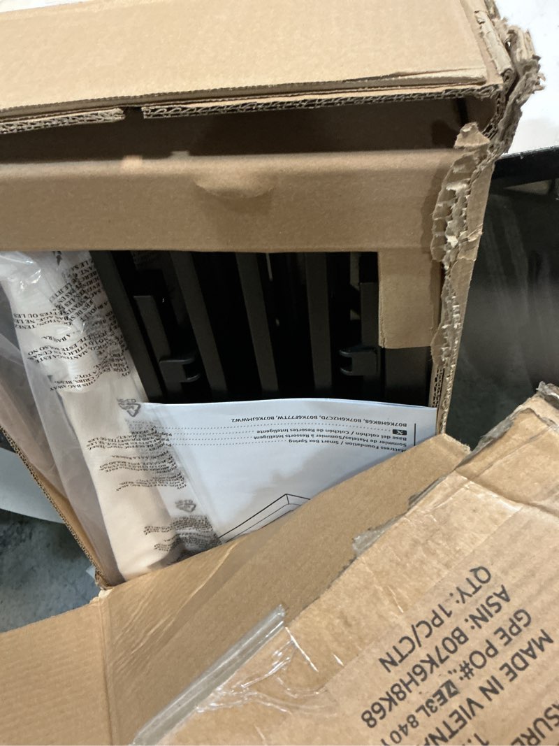 Condition photo showing New/Like New for Amazon Basics Smart Box Spring Bed Base, 5-Inch Height Mattress Foundation, Tool-Free Easy Assembly, Twin, 74"L x 38"W x 5"H, White Twin(74"L x 38"W) 5-Inch Height