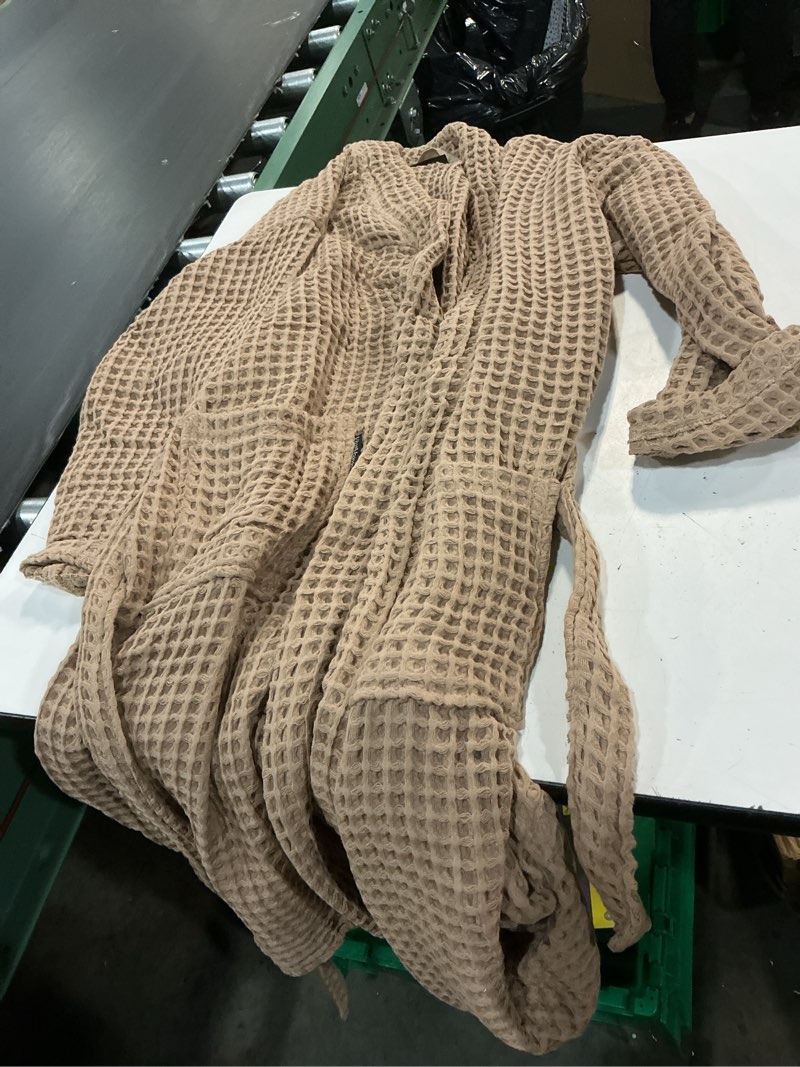 Condition photo showing As Is for womens kimono waffle robe - lightweight 100% turkish cotton housecoat for all-day lounging - bathrobe for shower large-x-large light brown