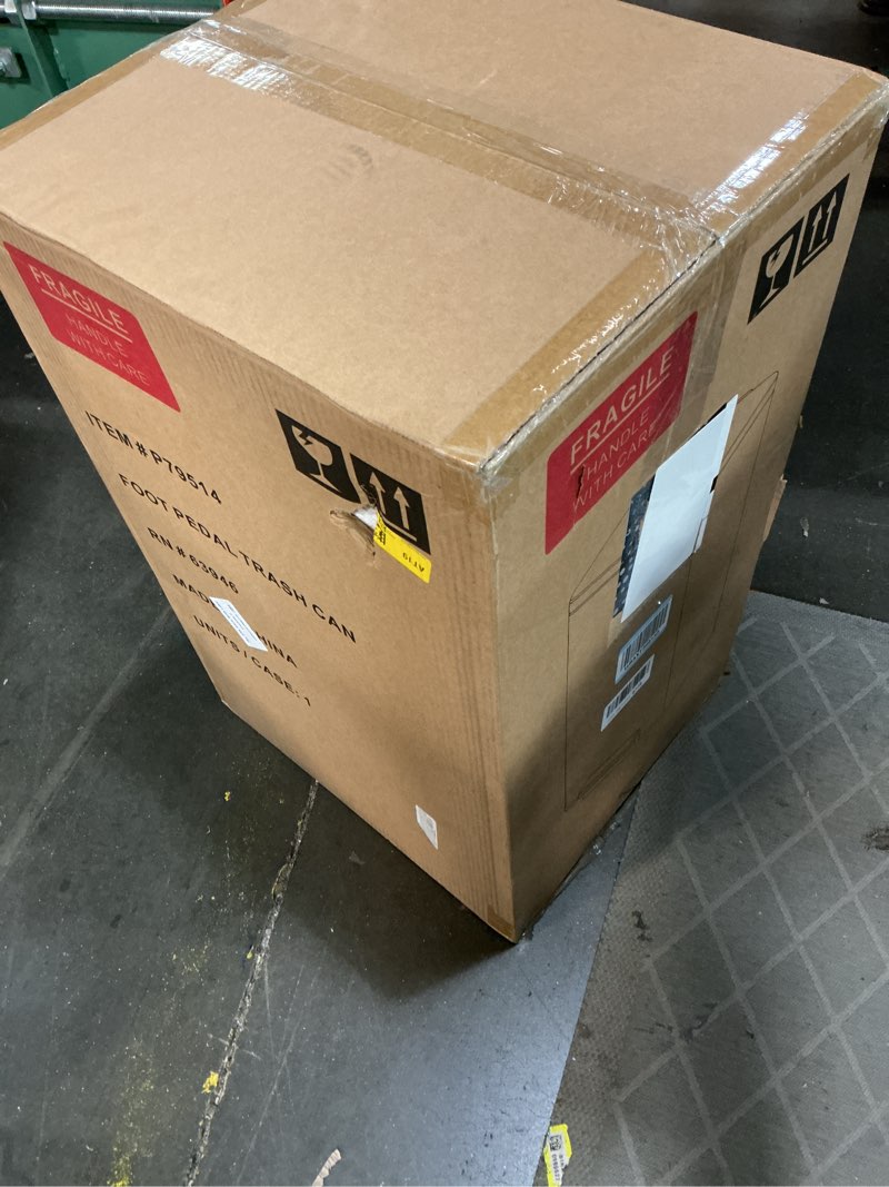 Condition photo showing New/Like New for simpli-magic 50 liter / 13.2 gallon soft-close, smudge resistant trash can with foot pedal and built in filter- stainless steel, sleek finish silver 50l/13.2 gallon