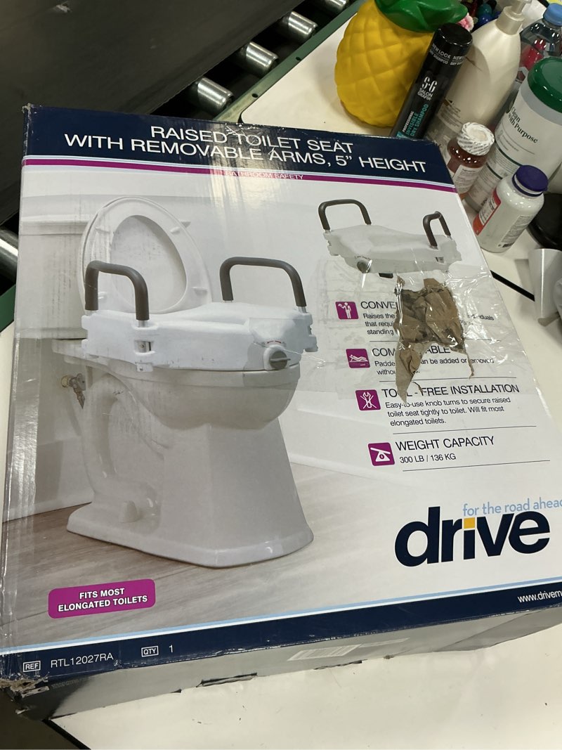 Condition photo showing As Is for Bath SafetyRaised Toilet Seat Product Description: Elev.Toilet Seat w/ RemArms,RTL,1 EA