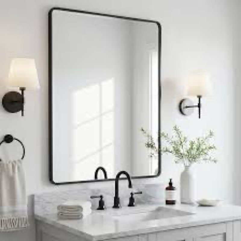 black bathroom mirror for over sink - 36 × 24 rectangle bathroom vanity mirror wall mounted with mat