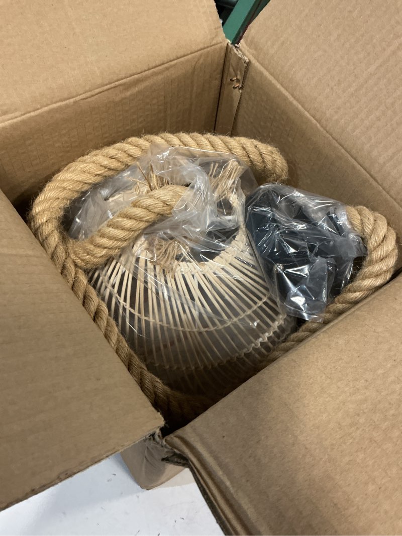 Condition photo showing Good Condition for Arturesthome Mini Natural Rattan Pendant Light for Kitchen Island, Woven Lamp Shade Chandelier, Handmade Hanging Ceiling Light Lampshade, Rope Lamp D 9.8inx10.6in W 9.8" * H 10.6"