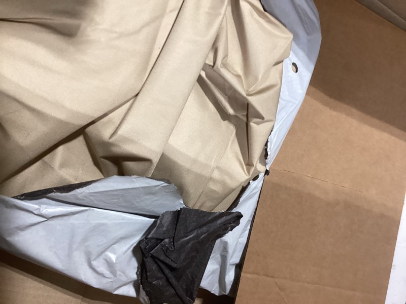 Condition photo showing As Is for tangkula patio loveseat cover, 2-seater waterproof outdoor deep sofa cover with padded handle & click-close straps, patio furniture cover with air vent, heavy duty pu couch cover, 60"w x 43"h x 30"h 60" w x 43" d x 30" h