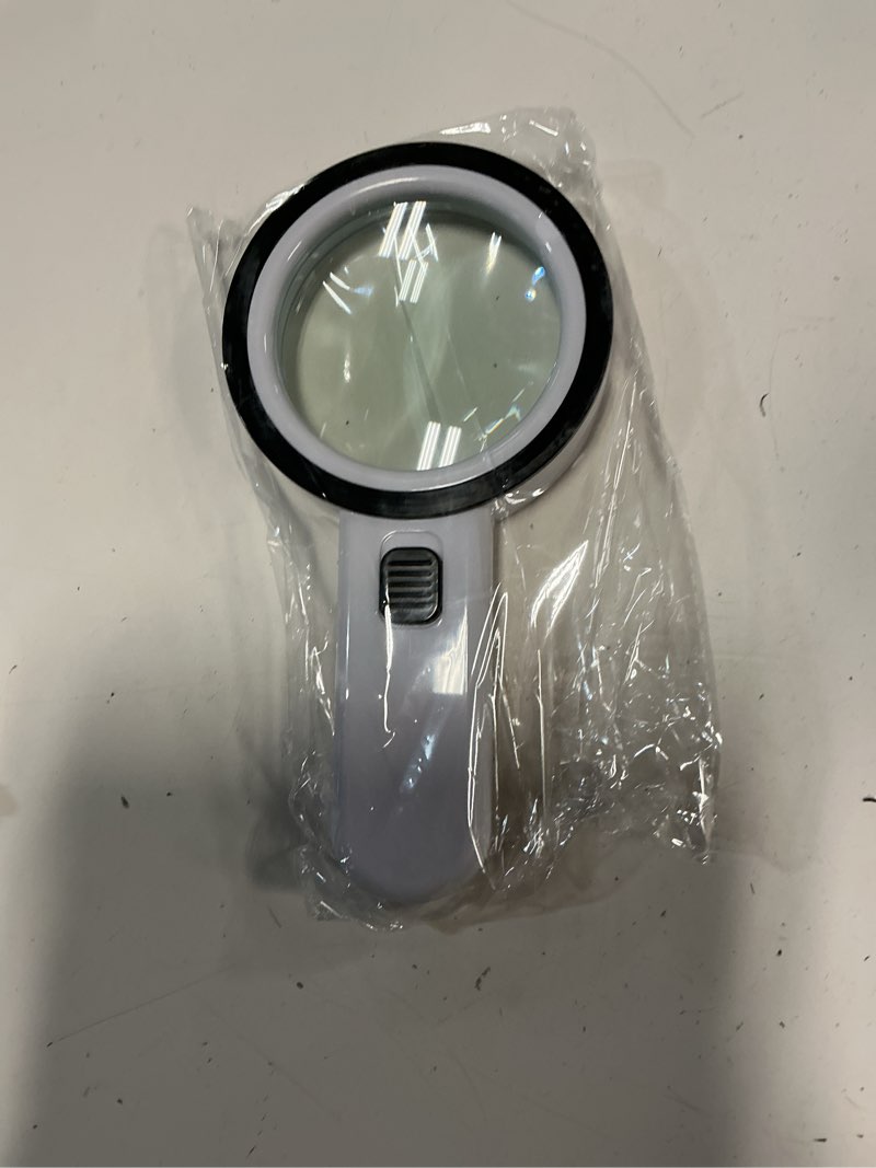 Condition photo showing Good Condition for magnifying glass with 12 led lights, 10x double glass lens handheld illuminated magnifier reading magnifying glass with for seniors read, coins, stamps, map, inspection, macular degeneration