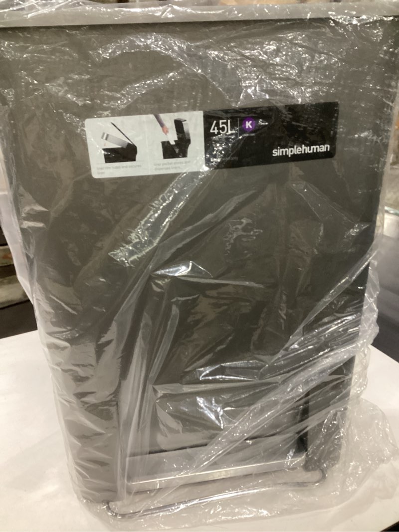 Condition photo showing Good Condition for simplehuman 45 liter / 12 gallon rectangular kitchen step trash can with soft-close lid, grey plastic gray