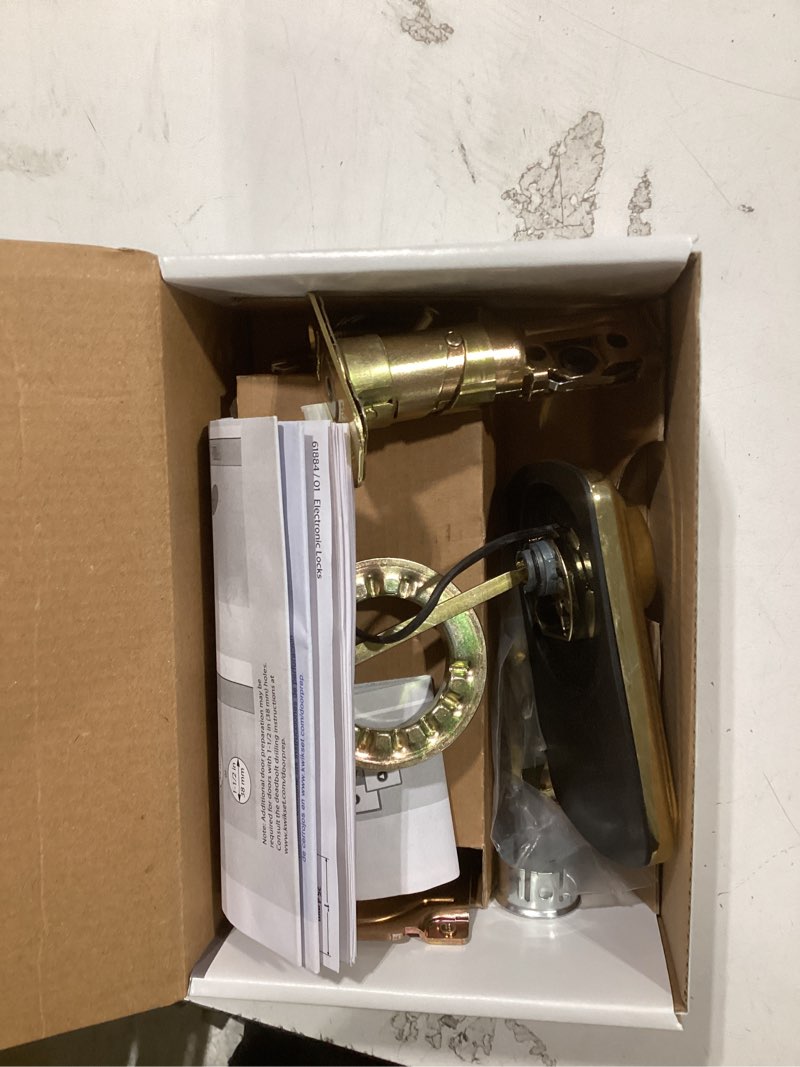 Condition photo showing As Is for Kwikset 9250TRS-L03S Transitional Powerbolt 2 Electronic SmartCode Deadbolt SmartKey with RCAL Latch and RCS Strike Lifetime Brass Finish