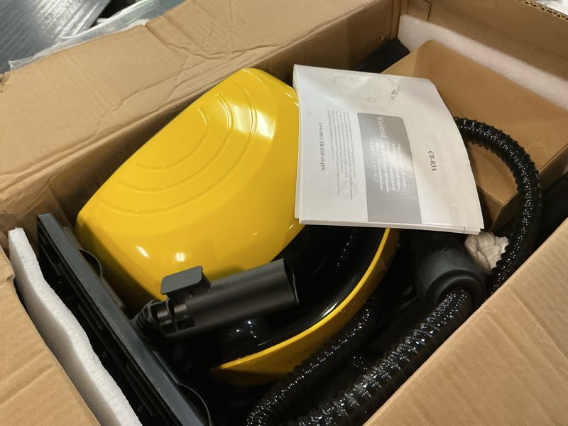 Condition photo showing As Is for steam cleaner, steam cleaner for home, handheld steamer for cleaning with 21 accessories, 248 °f high temperature, suitable for grout, floor. sofas, upholstery, yellow