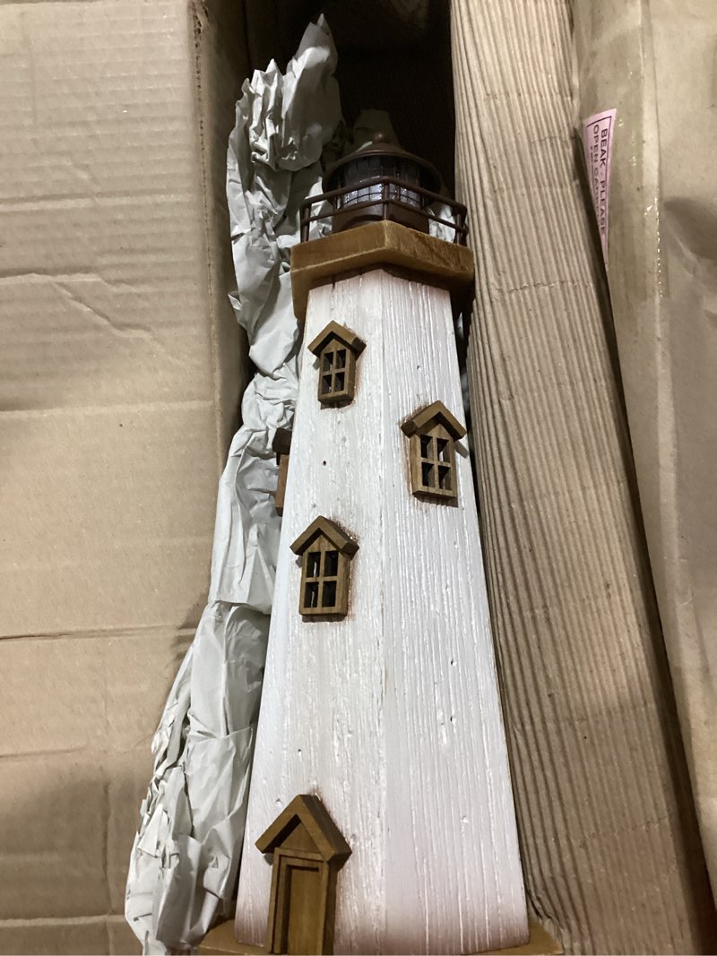 Condition photo showing New/Like New for Morning View Lighthouse Decor Nautical Decoration Lighted Wood Light House Figurine Beach House Coastal Decor Table Ocean Seaside Theme Home Decor Lake House Bathroom Shelf Centerpiece 16" (White) 16" H