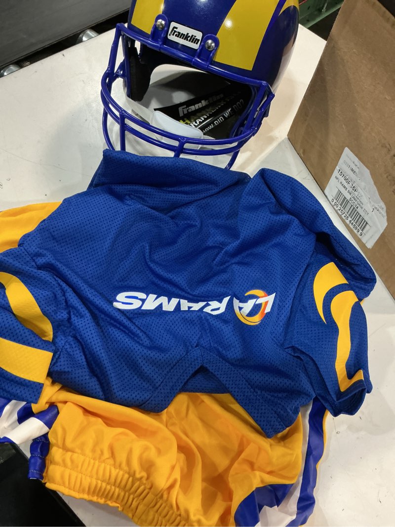 Condition photo showing Good Condition for (size:s)franklin sports nfl kids football uniform set - nfl youth football costume for boys & girls los angeles rams small