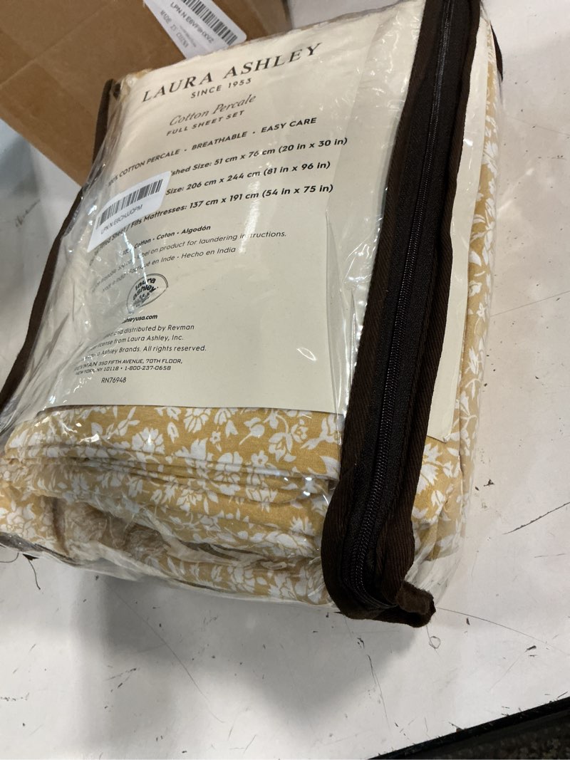 Condition photo showing Good Condition for laura ashley - full sheets, cotton percale bedding set, lightweight & breathable home decor, oeko-tex certified (heirloom ditzy gold, full) full heirloom ditzy gold