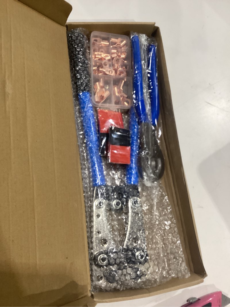 Condition photo showing New/Like New for solsop battery cable crimper tool for awg 10, 8, 6, 4, 2, 1/0 gauge electrical lug, battery lug crimping tool with 60pcs copper wire lugs and heat shrink tubing, cable cutter battery cable crimper set ( 4 piece)