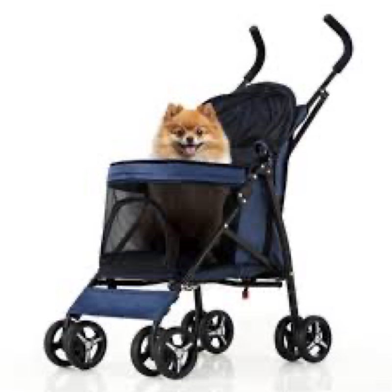 4 Wheel Folding Pet Stroller, Foldable Dog Jogger Stroller with Adjustable Canopy and Mesh Window