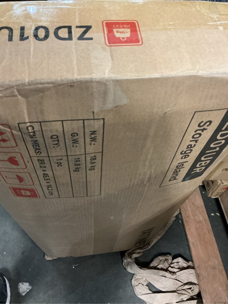 Condition photo showing Good Condition for Kitchen Island with Storage, Kitchen Storage Cabinets with Charging Station, Kitchen Island on Wheels, Rolling Island Table with Sliding Cabinet Door, Black and Rustic Brown ZD01UBR Rustic Brown + Black