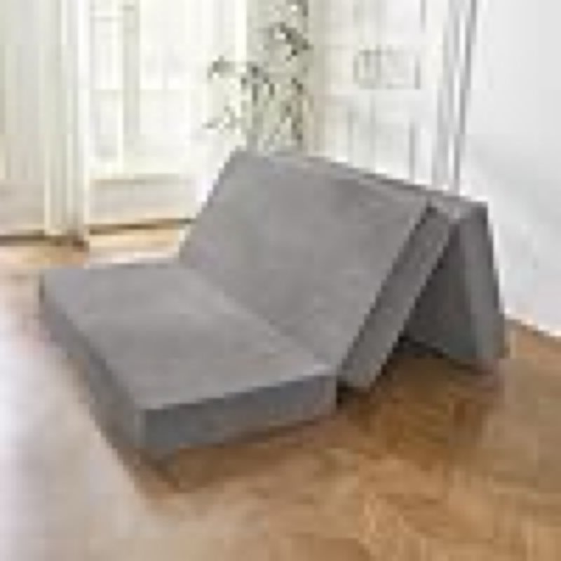 (Similar)BYBYME Tri-Folding Corduroy Mattress, 6 Inches Gel Folding Mattress Topper, Foldable Soft Guest Bed Camping Pad, Washable Cover (Grey, Full)