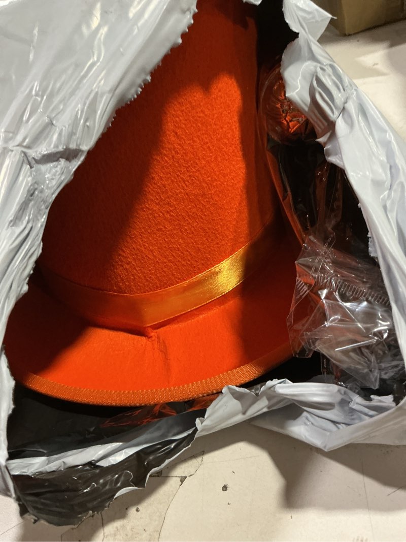 Condition photo showing New/Like New for Yewong Adult Top Hat Vest Set with Bow Tie Cane Gloves Goggles for Men Halloween Cosplay Party - 6 Pieces Orange