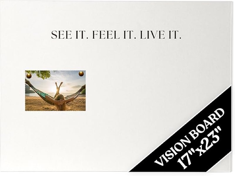Vision Board Linen Bulletin Board – 17x23 Minimalist Goal Pinboard – Dream & Manifestation Board for Home Office – No Nails Wall Board – Perfect Vision Board Book Kits & Scrapbooking Supplie