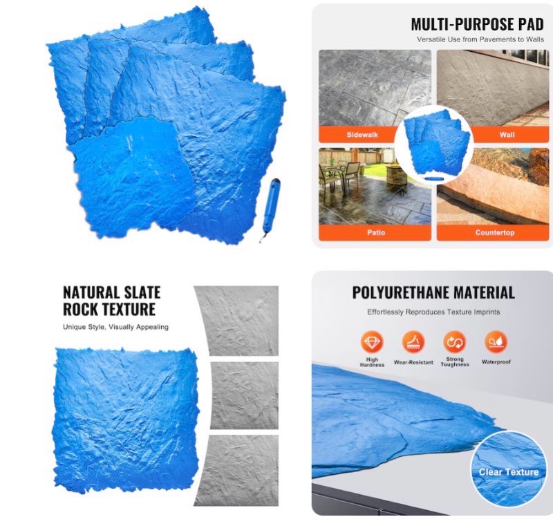 concrete stamps mat 36 x 36 in and 18 x 18 in 1 pcs concrete texturing skin polyurethane