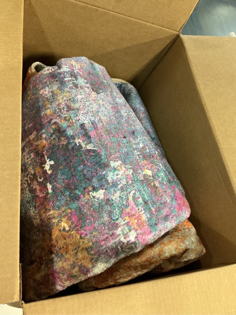 Condition photo showing Good Condition for Lahome Modern Abstract Area Rug - 4x6 Colorful Living Room Rug Soft Bedroom Rug Washable Entryway Mat, Rainbow Non Slip Indoor Floor Throw Carpet for Basement Apartment Playroom Office 4' x 6' Galaxy