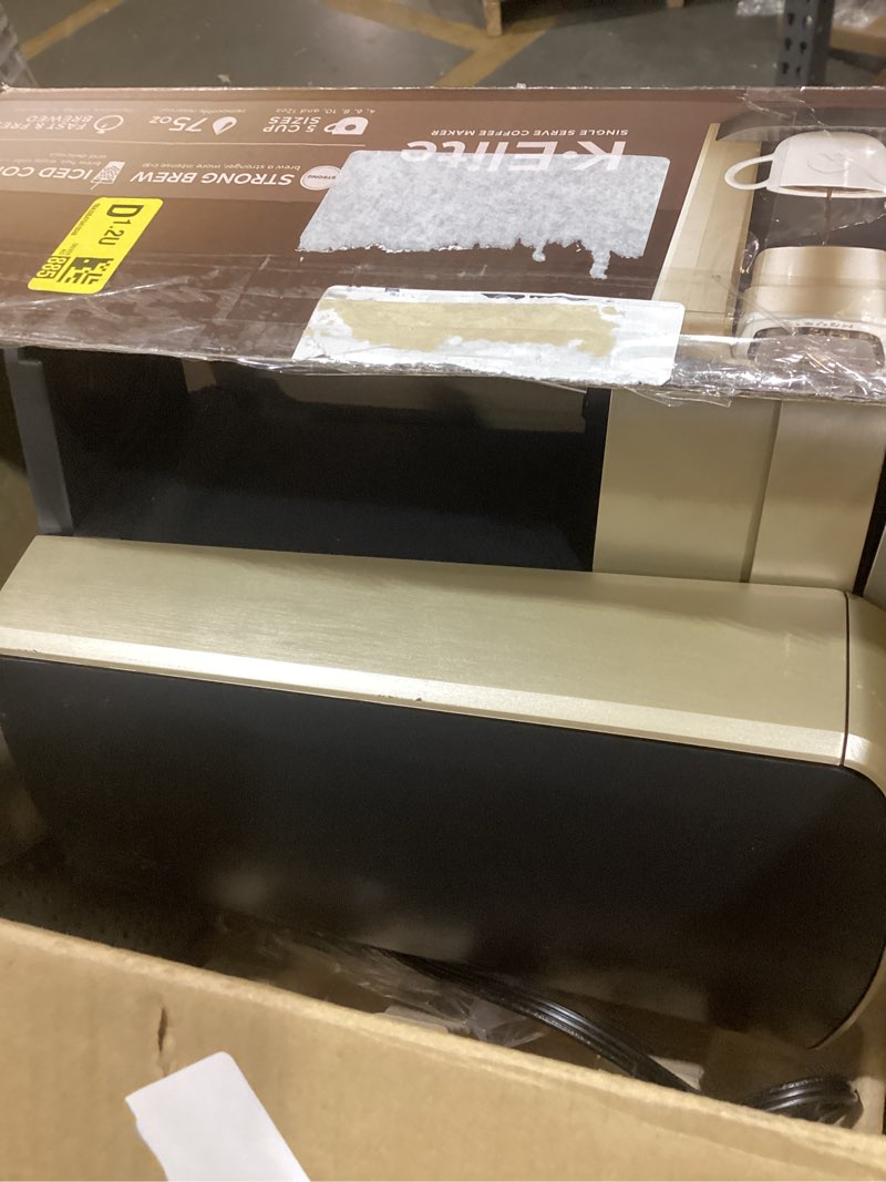 Condition photo showing New/Like New for keurig k-elite single serve k-cup pod coffee maker, with strength and temperature control, iced coffee capability, 8 to 12oz brew size, programmable, brushed gold