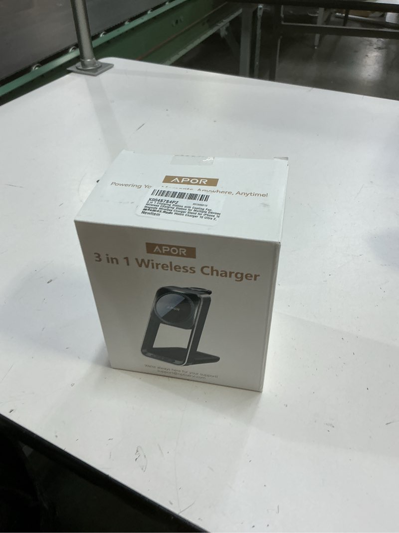 Condition photo showing New/Like New for Apor 3 in 1 Charging Station for iPhone, Magsafe Wireless Charger with Cooling Fan for iPhone 17 16e 16 15 14 13 12 Series & Apple Watch Charger, Wireless Charging Station for AirPods 4/3/Pro (Blue)
