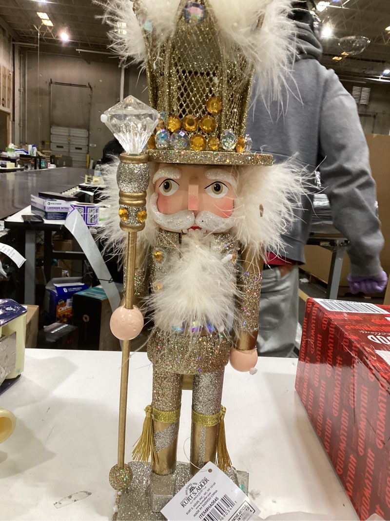 Condition photo showing New/Like New for 16-Inch Hollywood Platinum and Gold Glitter King Nutcracker