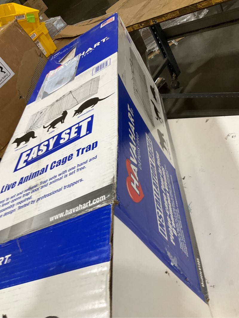Condition photo showing As Is for havahart 1085 large 1-door easy set humane live animal trap for armadillos, cats, groundhogs, muskrats, opossums, raccoons, skunks - havahart live animal cage trap