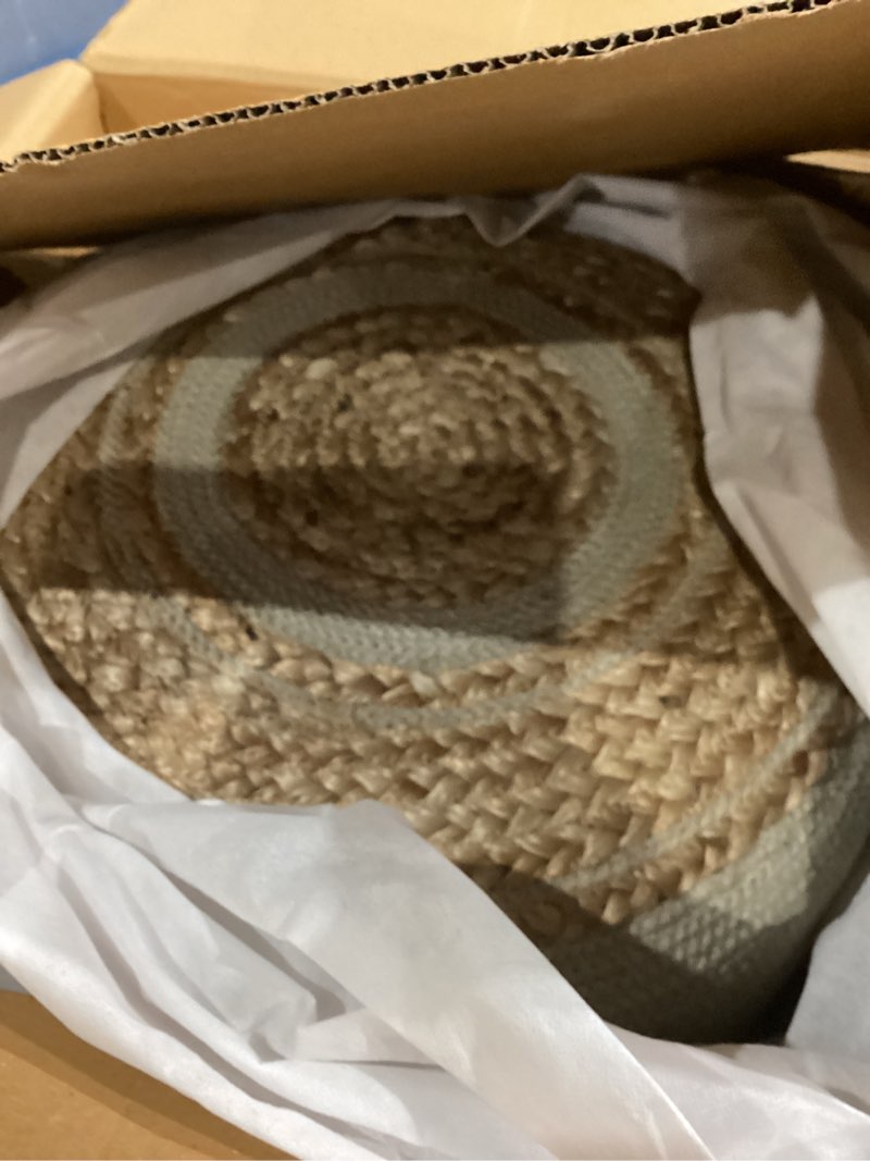 Condition photo showing New/Like New for simplihome serena round braided pouf, 18 inch, natural