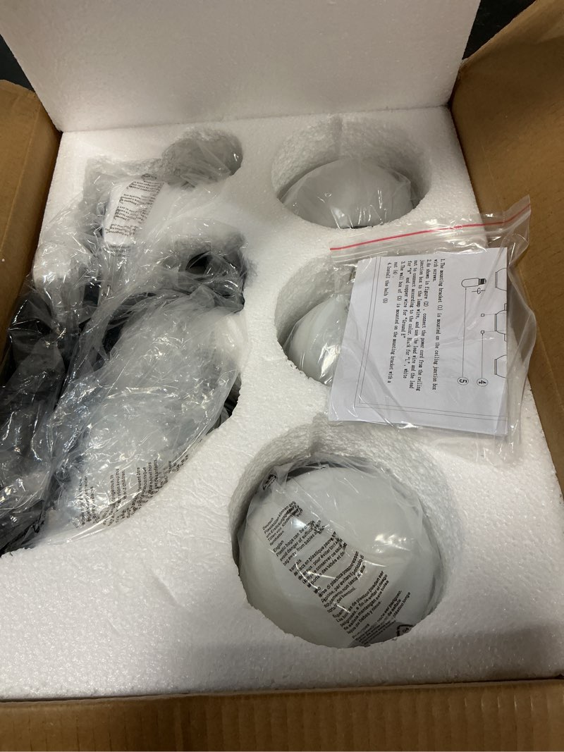 Condition photo showing Good Condition for 3 Light Modern Bathroom Light Fixtures Over Mirror (LED Bulbs Included), Black Vanity Lights for Bathroom Wall Sconces with Milky White Globe Glass Shades