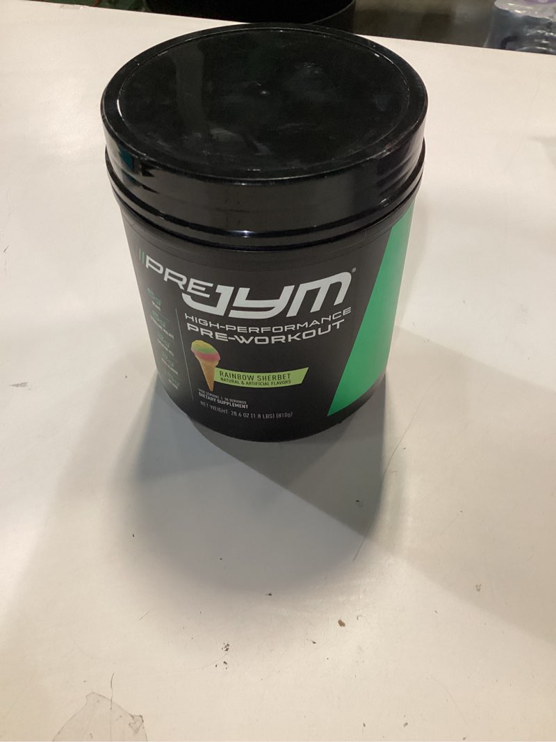 Condition photo showing New/Like New for (EXP:08/25/2027) JYM Supplement Science Pre JYM Rainbow Sherbet Pre Workout Powder for Men & Women, BCAAs, Nootropics, Creatine HCI, Citrulline, Beta-Alanine, Betaine, Taurine, Huperzine, 30 Servings