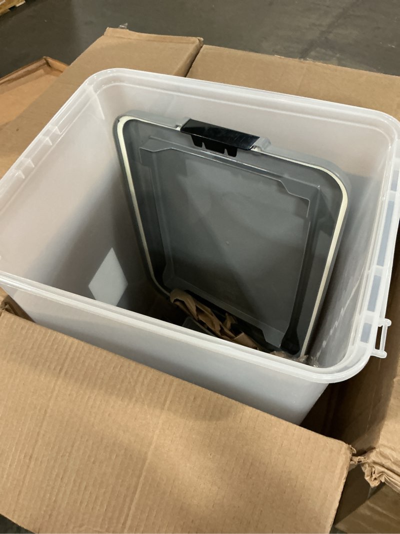 Condition photo showing Good Condition for amazon basics airtight dog food storage container with scoop and wheels, 69 qt, gray