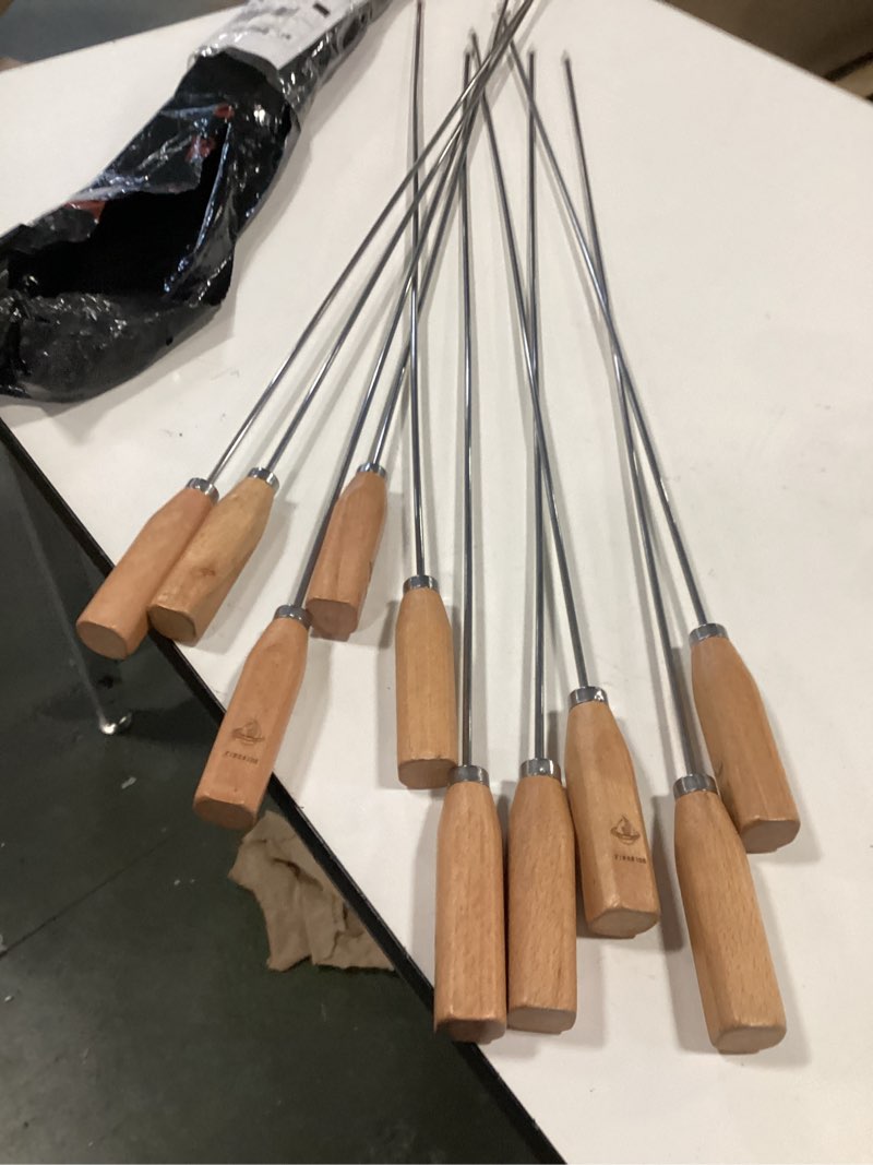 Condition photo showing Good Condition for Marshmallow Sticks for Fire Pit - 34" Extra Long Roasting Smores Stick - Campfire Metal Skewers Roast Hot Dog Corn BBQ Utensil Holder Kit Outdoor Camping Accessories with Wooden Handle (10-Pack)