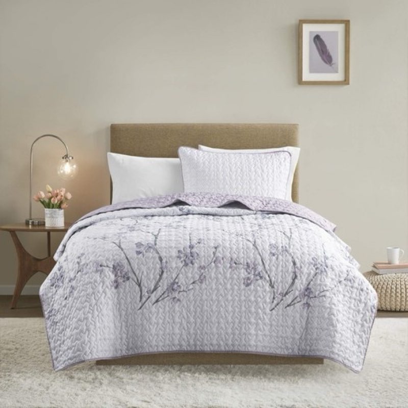 Comfort Spaces Reversible Quilt Set-Vermicelli Stitching Design All Season, Lightweight, Coverlet Be