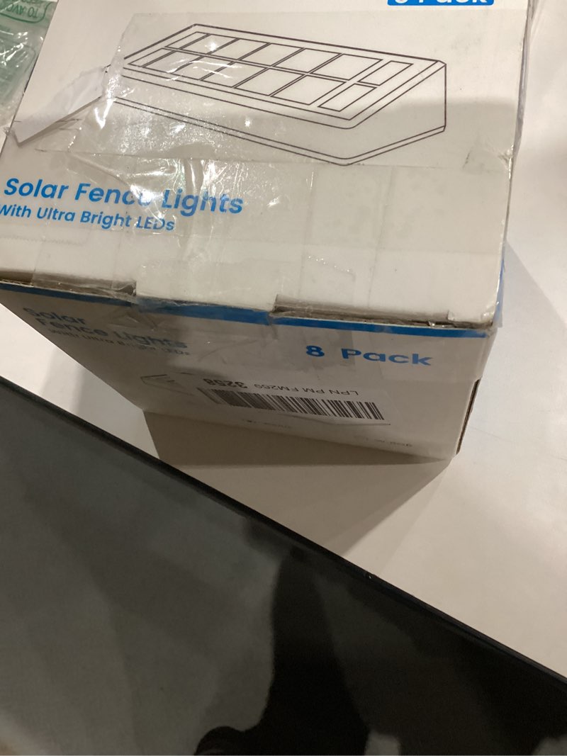 Condition photo showing New/Like New for Solar Fence Lights Outdoor, 8-Pack 120LM Fence Lights Solar Powered, IP67 Waterproof Dusk to Dawn Auto On/Off 12+ Hours for Outside/Backyard/Wall/Step/Patio/Deck/Pool (3000K/4000K/6000K White) 8 White