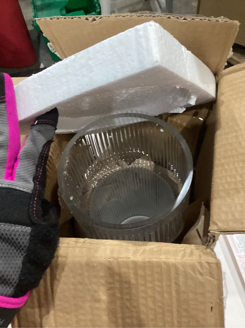 Condition photo showing Good Condition for YANWE1 Large Glass Vase, 12 Inches Tall Vase for Flowers, Flower Vases for Bouquet, Modern Ribbed Glass Vases for Living Room, Dining Table, Office, Entryway, Mantle, Shelf, Wedding Gifts Clear Ribbed 12 Inches
