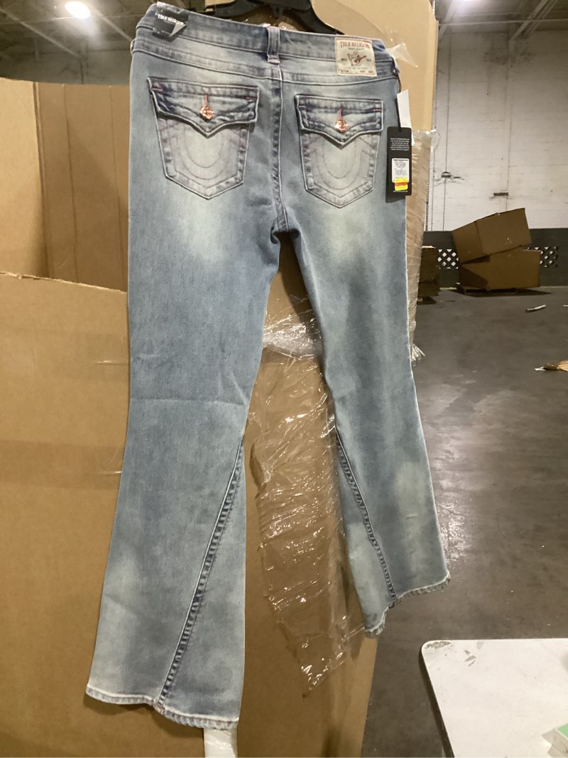 Condition photo showing New/Like New for true religion women’s joey low rise super t flare jeans - denim flap pocket bell bottom jeans 31 valmonte