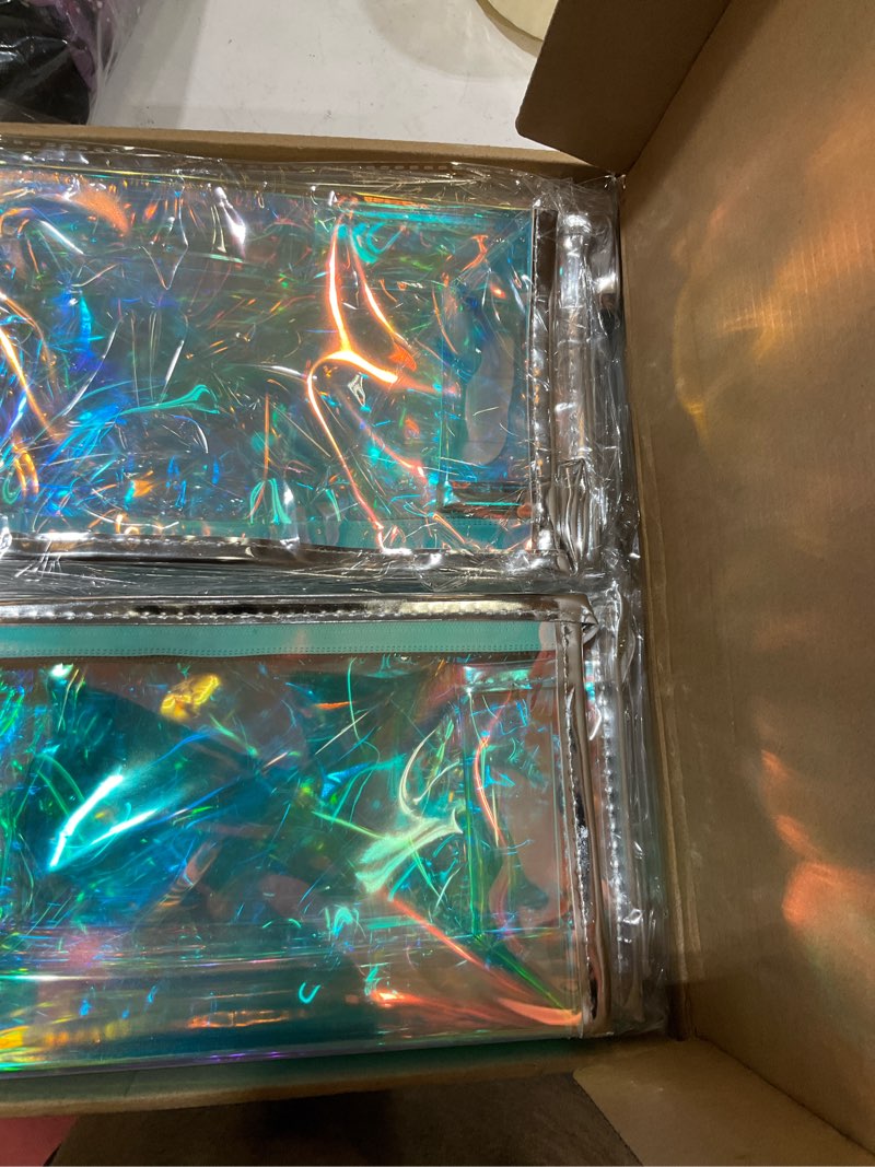 Condition photo showing Good Condition for besarme 10 pcs holographic makeup bags, clear pvc makeup bag iridescent pouch portable zippered toiletry bag waterproof cosmetic bags bathroom vacation party favors holographic-white 10