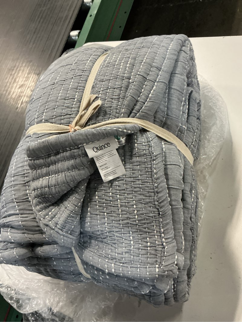 Condition photo showing Good Condition for organic cotton channel stitch coverlet, king, blue 