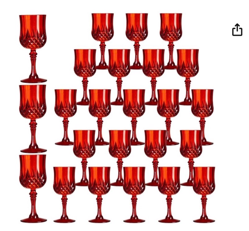 xkxkke 24 pcs red plastic wine glasses, plastic water goblets for parties, stemmed drinking glasses 