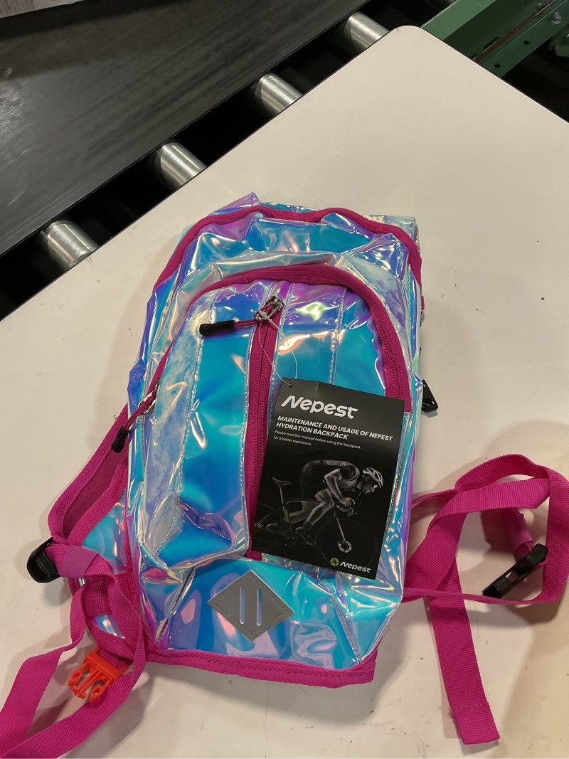 Condition photo showing New/Like New for nepest hydration pack backpack for women & men, lightweight water backpack with 2l water bladder for hiking cycling running biking holographic - pink