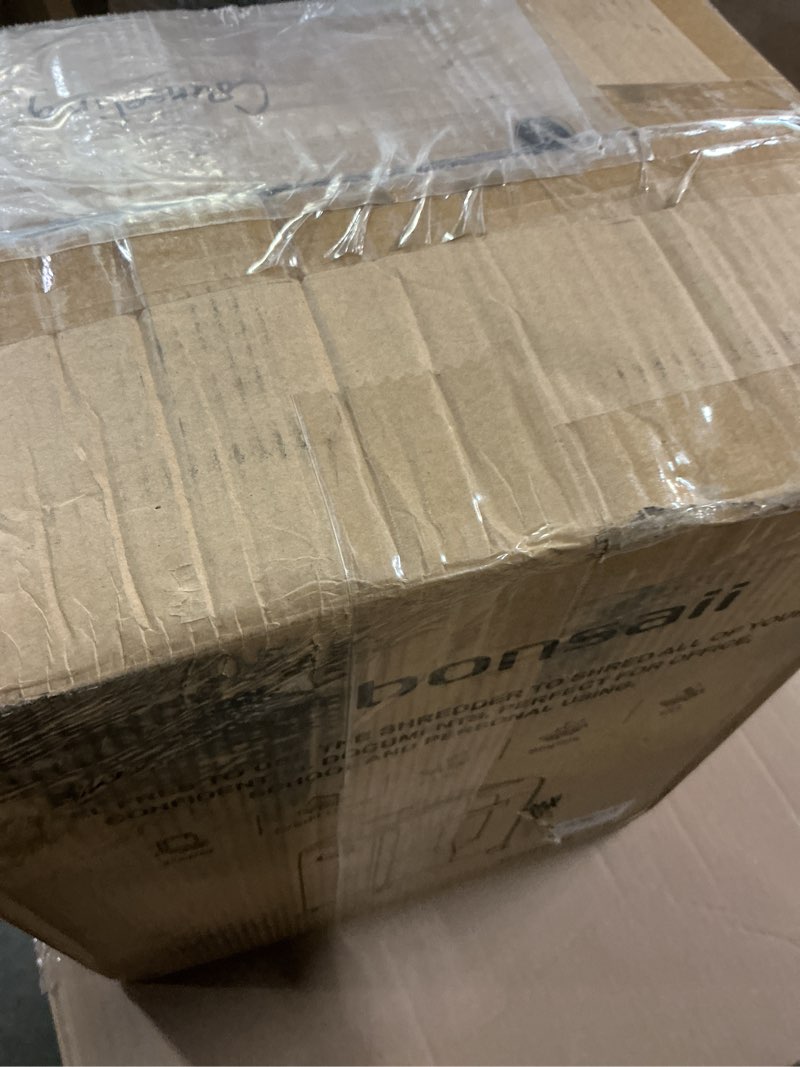 Condition photo showing As Is for bonsaii 12-sheet micro cut shredders for home office, 60 minute p-4 security level paper shredder for cd, credit card, mails, staple, clip, with jam-proof system & 4.2 gal pullout bin c266-b 12 sheet-6 0mins