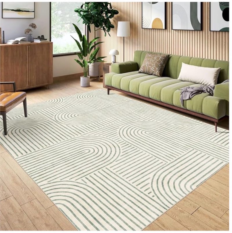 washable area rug 5x7 - boho living room rug soft indoor carpet ultra-thin sage green modern abstract rainbow rugs for bedroom dining room nursery classroom home decor