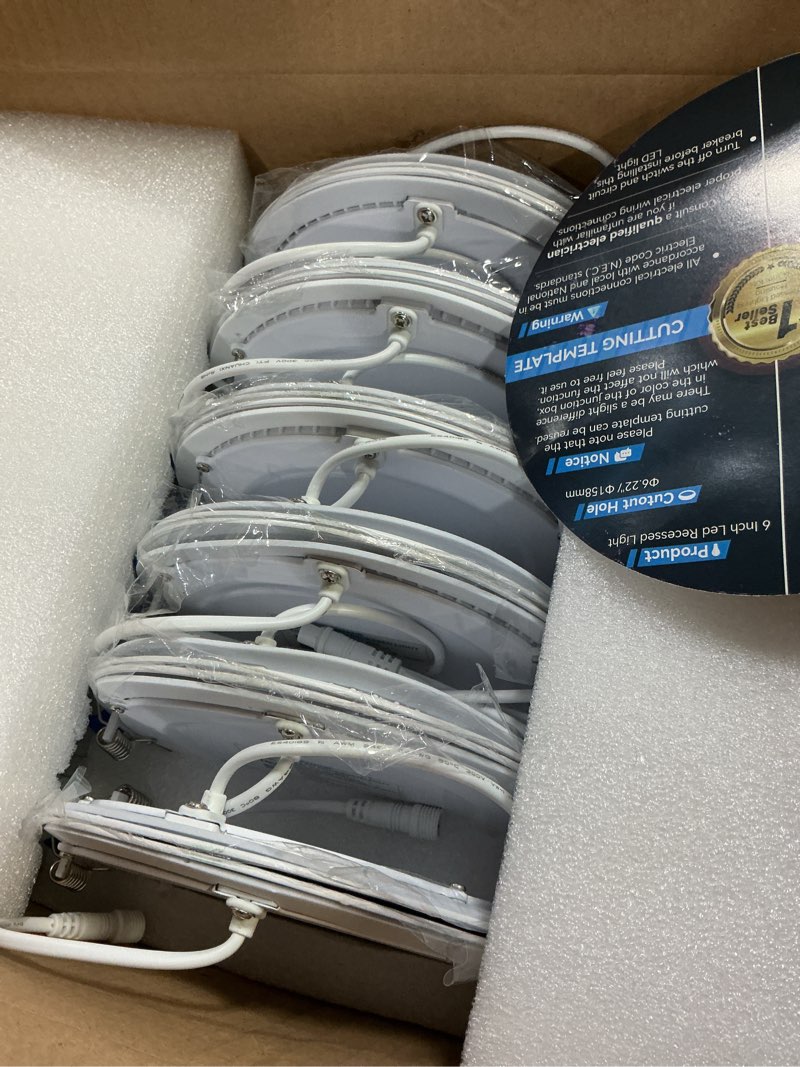 Condition photo showing New/Like New for Ensenior 12 Pack 6 Inch LED Recessed Ceiling Light, Dimmable, 2700K-5000K 5CCT, 1200LM 12W 120V, High Brightness Canless Wafer Downlight - ETL&FCC&IC 6 inch 2700k/3000k/3500k/4000k/5000k - 5cct White